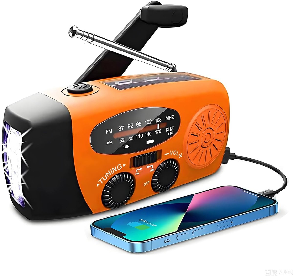 SnelShoppen - Retro Crank Radio met AM/FM, USB Opladen, 2000mAh Powerbank, SOS Alarm & LED Lamp - Unieke Vintage Collectors Radio voor Camping, Tuin e