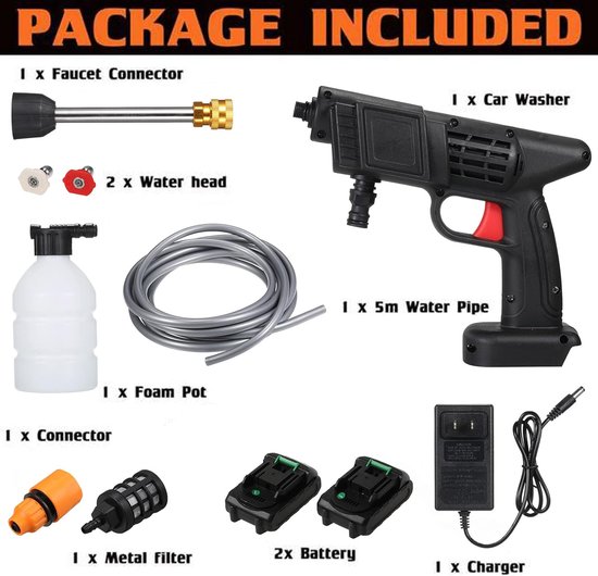 SnelShoppen - Draagbare 24V 1500 mAh Accu Hogedrukreiniger 150 PSI voor Auto, Tuin, Patio, Met RVS Filter en Vervangbare Nozzles van Snelshoppen — afbeelding 2