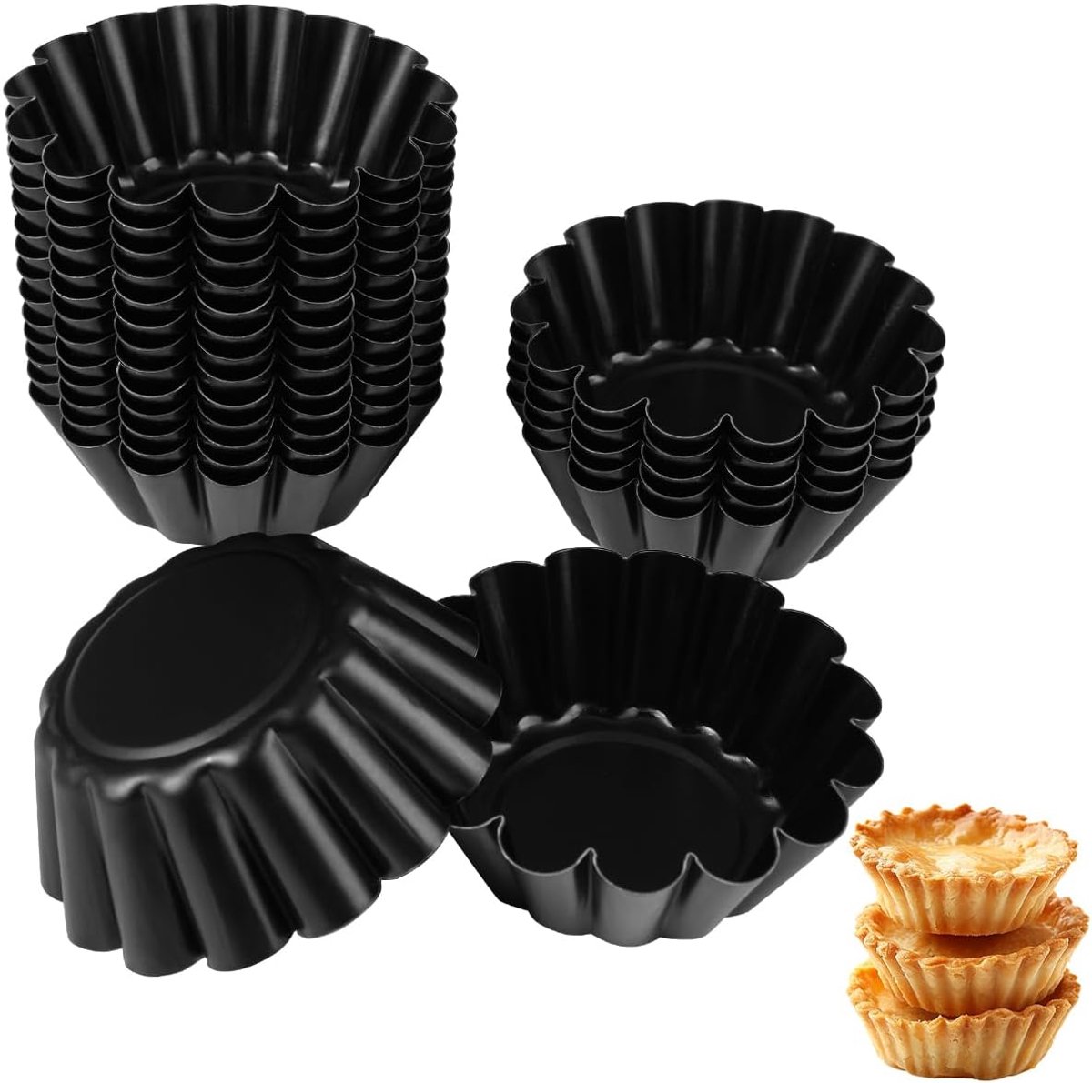 SnelShoppen - 20 Stuks Mini Taartvormpjes 6 x 2,5cm - Zwart Koolstofstaal Anti-Aanbaklaag - Muffinvorm voor Taartjes, Pudding, Kleine Tarteletjes - Ke