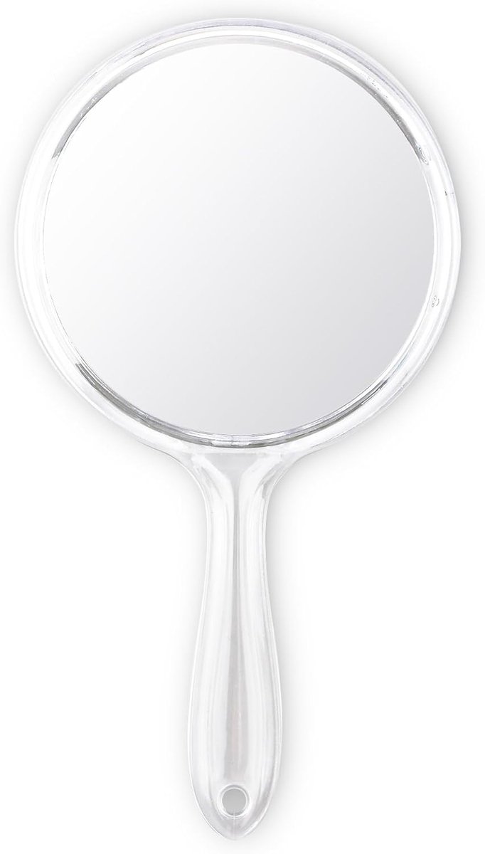 SnelShoppen - Dubbelzijdige Handspiegel met Handvat - 10cm Ronde Make-up Spiegel 1X/2X Vergrotende Spiegel - Transparant - Perfect voor Thuis en Reize