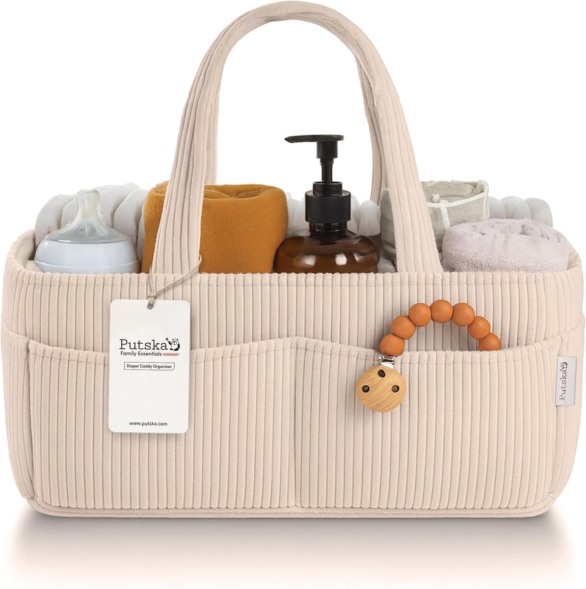 SnelShoppen - Babyluier Caddy/Organizer Crème - Stijlvolle Opbergmand voor Kinderkamer - 36x23x18 cm - Ideaal voor Luiers, Spuugdoekjes en Billendoekj