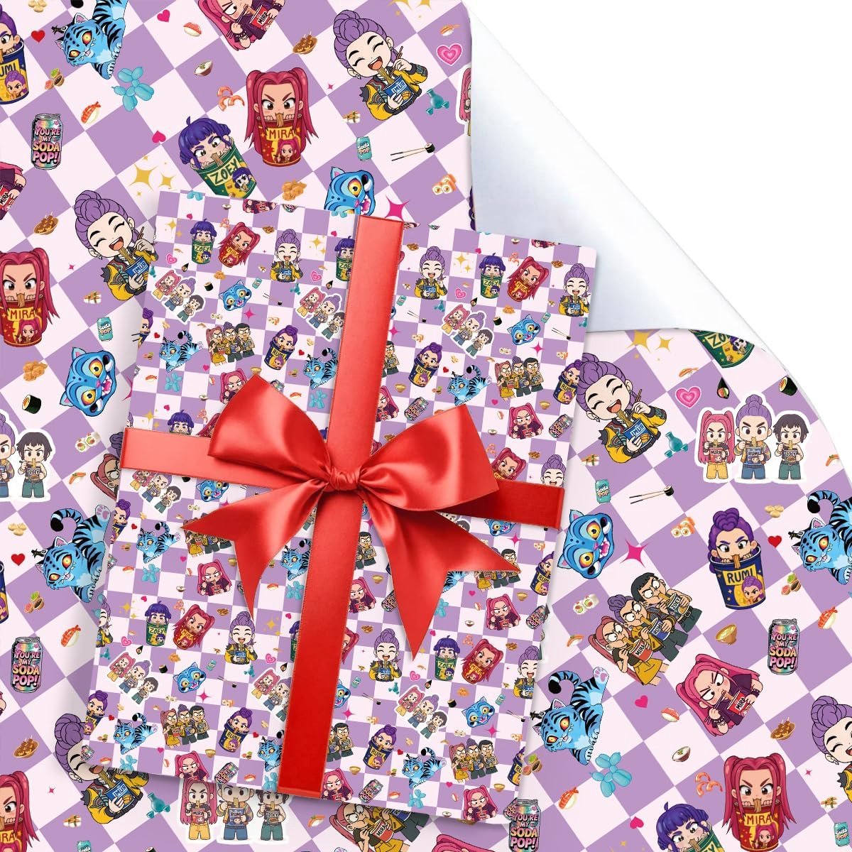 SnelShoppen - UBBY Demon Hunters cadeaupapier 5 vellen 51x75 cm duurzaam kraftpapier roze voor kinderverjaardagen, feestjes, kerst, pasen, halloweende