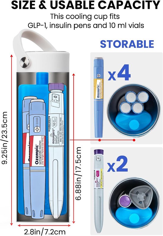SnelShoppen - Elektrische Insuline Koelbox - Oplaadbare Koeltas met USB - Medische Koelbox voor Diabetici - Instelbare Temperatuur - A_wit met Bloemen van Snelshoppen — afbeelding 4