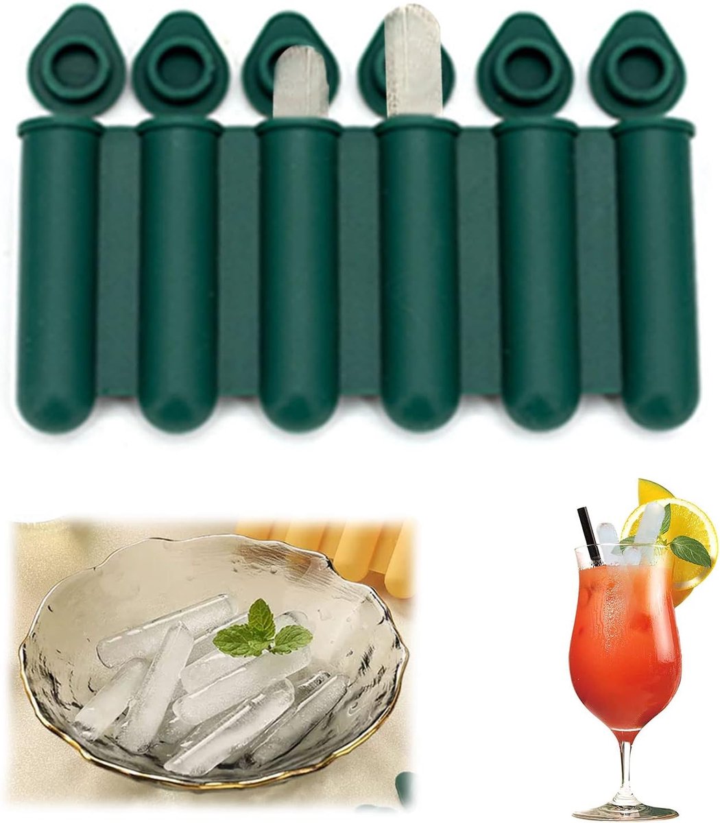 SnelShoppen - Siliconen Mini-IJsblokjesvormen met Deksel - 6 Smalle Lange IJsjes voor Dranken - Herbruikbare Mal voor IJs, Perfect voor Camping, Feest