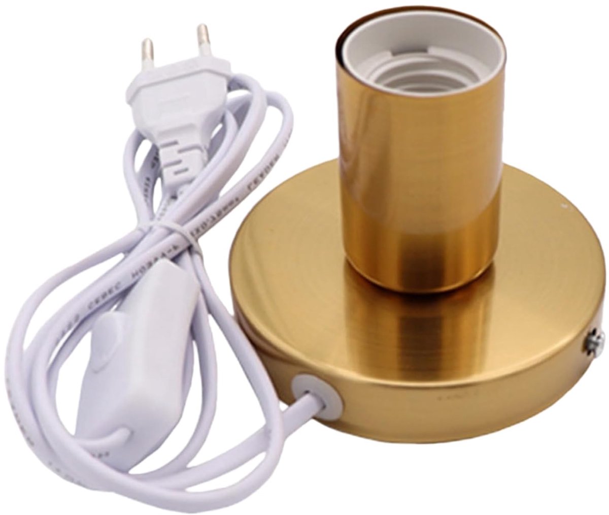 SnelShoppen - Vintage E27 Tafellampvoet met Fitting en 1,8 m Kabel, Bedlampje met Schakelaar, Max. 100 Watt, Gouden Kleur, Perfect voor Woonkamer, Sla