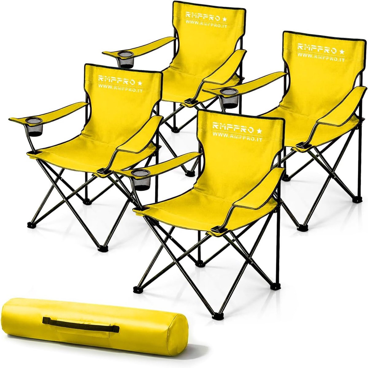 SnelShoppen - Set van 4 Opvouwbare Kampeerstoelen - Comfortabele Strand- en Tuinstoel met Bekerhouder - Lichtgewicht Draagbare Outdoor Stoelen Geel vo
