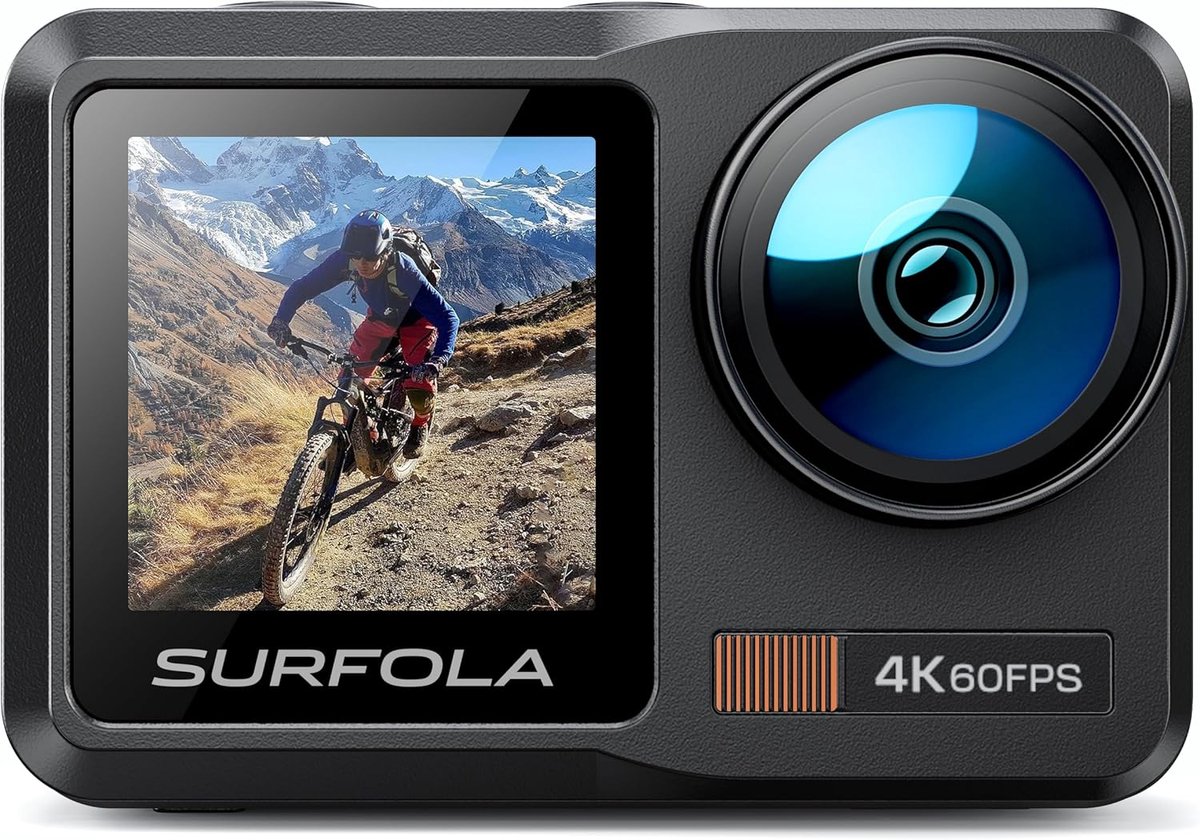 SnelShoppen - Action Cam 4K 60FPS, Waterdichte Onderwatercamera tot 40m, EIS Helmcamera met Wifi, Externe Microfoon, 2x 1350 mAh Batterijen en Batteri