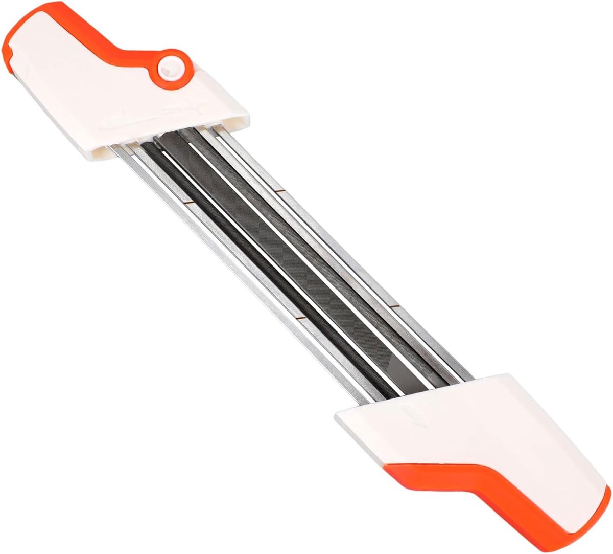 SnelShoppen - 2-in-1 Kettingzaag Slijper voor Ketting Slijp Gereedschap, 4,8mm Vijl, Oranje/Wit/Zilver, Ideaal voor Tuinonderhoud en Houtbewerking