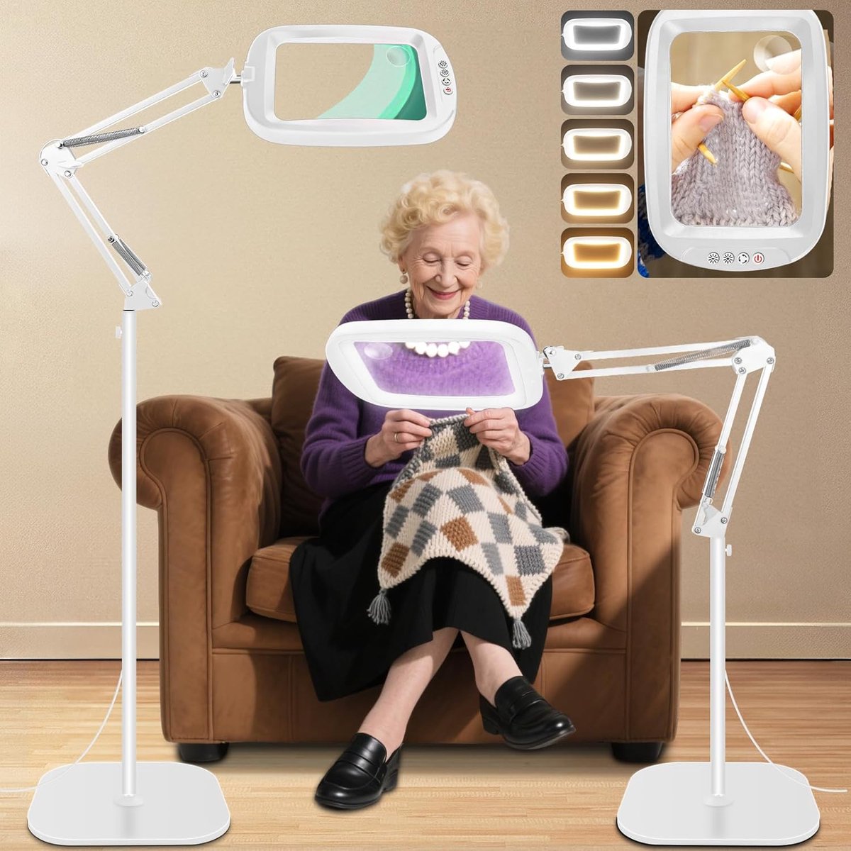 SnelShoppen - 10x Vergrootlamp met Licht en Standaard - 30-voudige Vergroting - 2-in-1 Loep voor Naaien, Handwerk, Hobby - 60 LED's met Instelbare Hel