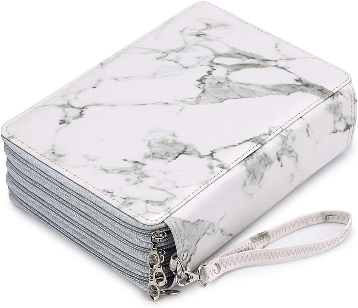 VHV - Etui - Groot etui met 3 lagen en ritssluiting - Pennenzak met polsband - Geschikt voor circa 200 pennen, schoolspullen en knutselmateriaal - Bloemenpatroon - 28*20*8cm - Marmer