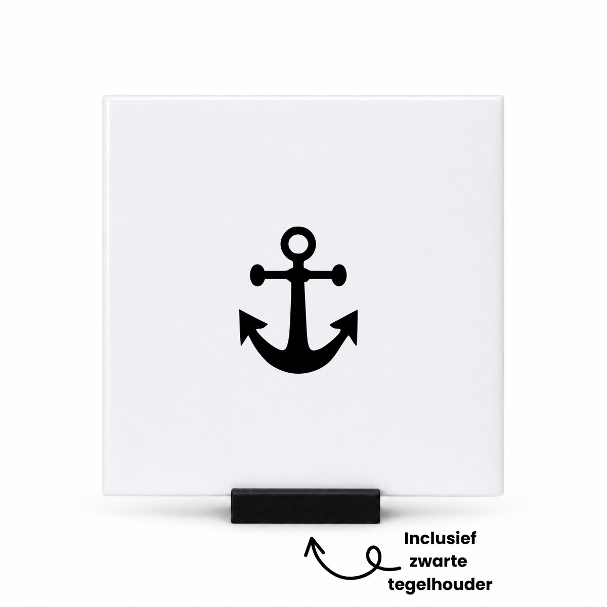 Hacebo Anker tegeltje met tegelhouder - Anker - cadeau kapitein - tegeltjes met tekst - leuk cadeau voor de beste kapitein om te geven - verjaardag kapitein - spreuktegels - 10.8x10.8 CM Wit