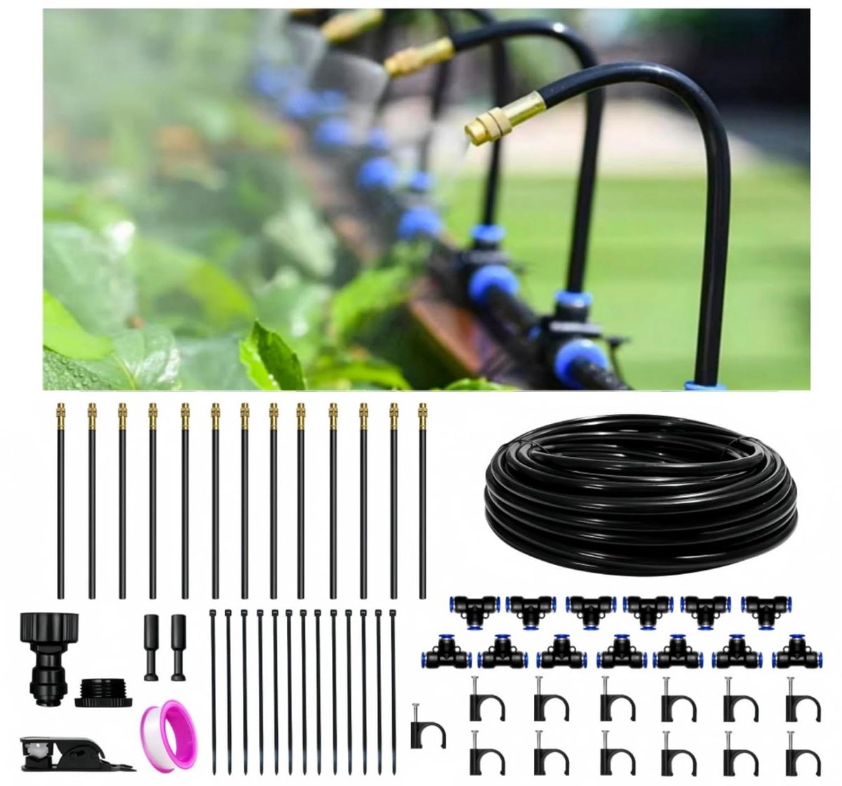 Tuin irrigatiesysteem - Druppelslang - Planten water geven - 360 graden verstelbaar - 40 meter - Zwart