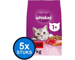 5x Whiskas - 1+ droog adult rund 1,9kg - Kattenvoer - 1.9 kg