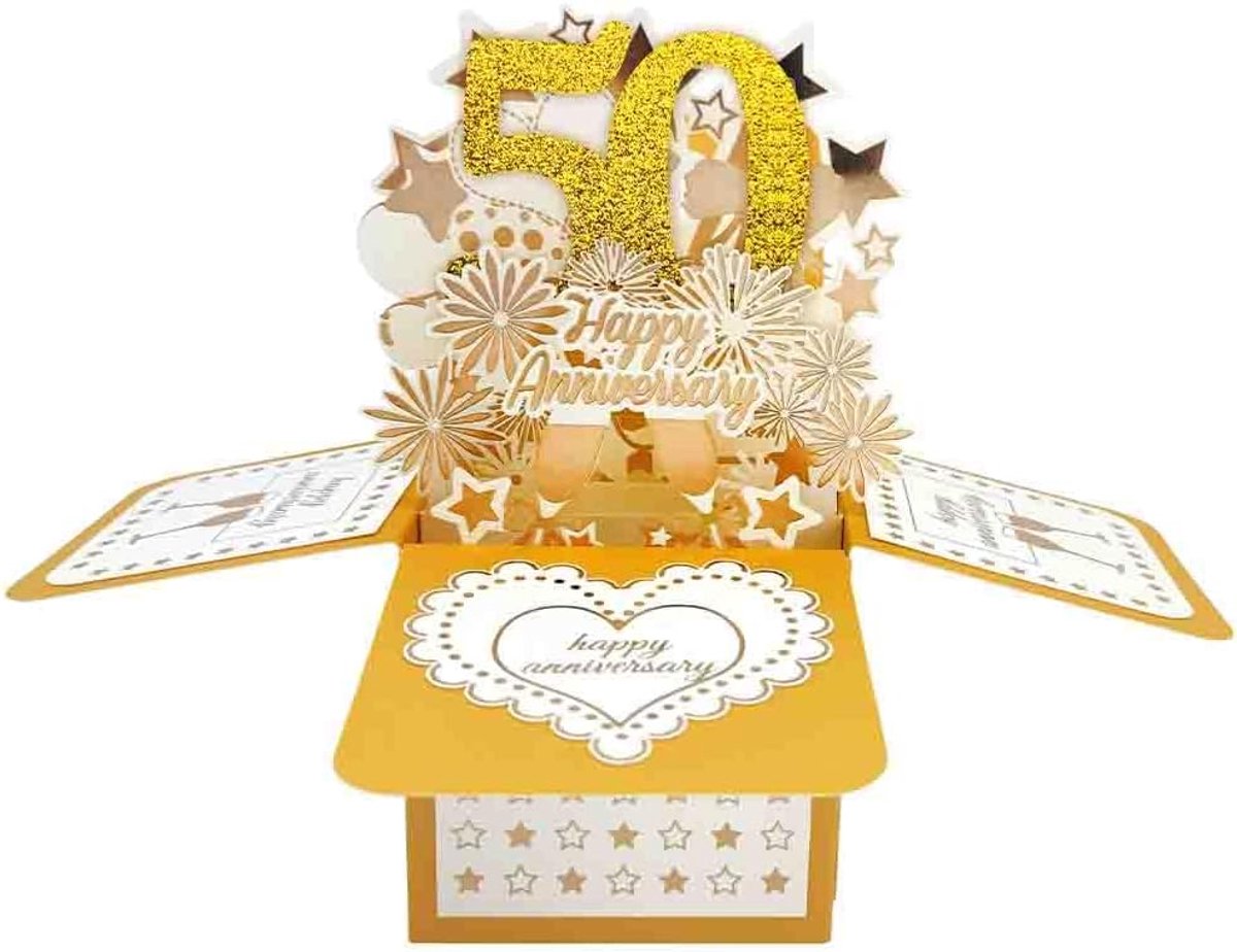 Thijox - Happy 50-jarig huwelijksjubileum pop-up wenskaart voor hem, grote 3D verjaardagskaart, cadeau voor echtgenote, 50 jaar samen, trouwdag, koppe