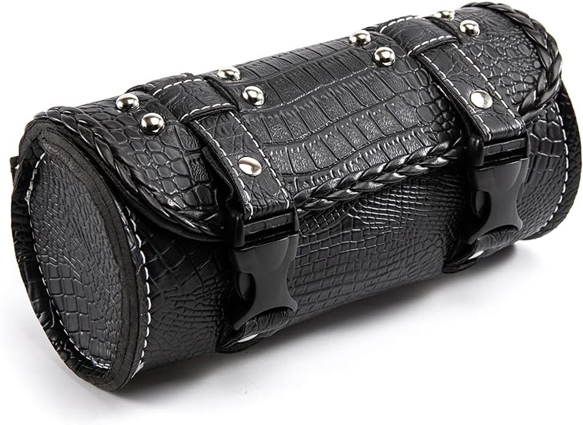 SnelShoppen - Universele Motorfiets Handvat Tas met Snelle Bevestiging - Waterdichte PU Krokodillenleer Tool Bag - Compact 20x9 cm Met 2 Bevestigingsr