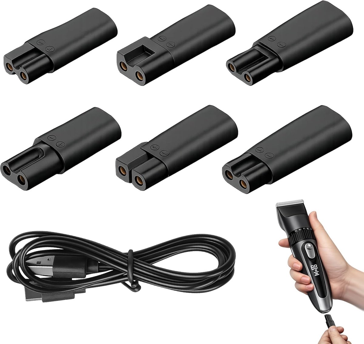 SnelShoppen - 7 Stuks 5V USB Netsnoer Kabel, Reserveadapterset voor Scheerapparaten, Oplaadkabel voor Elektrische Tondeuses, Baardtrimmer en Meer