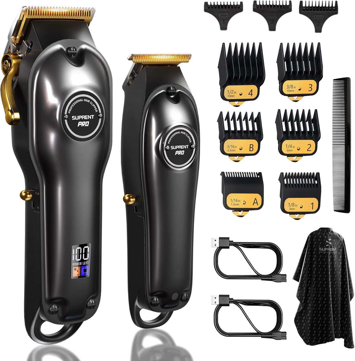 SnelShoppen - Professionele Draadloze Haartrimmer Set voor Mannen, Zero Gap met LED Display, Inclusief Trimmer en 9 Beschermers, Zwart, Ideaal voor Ka
