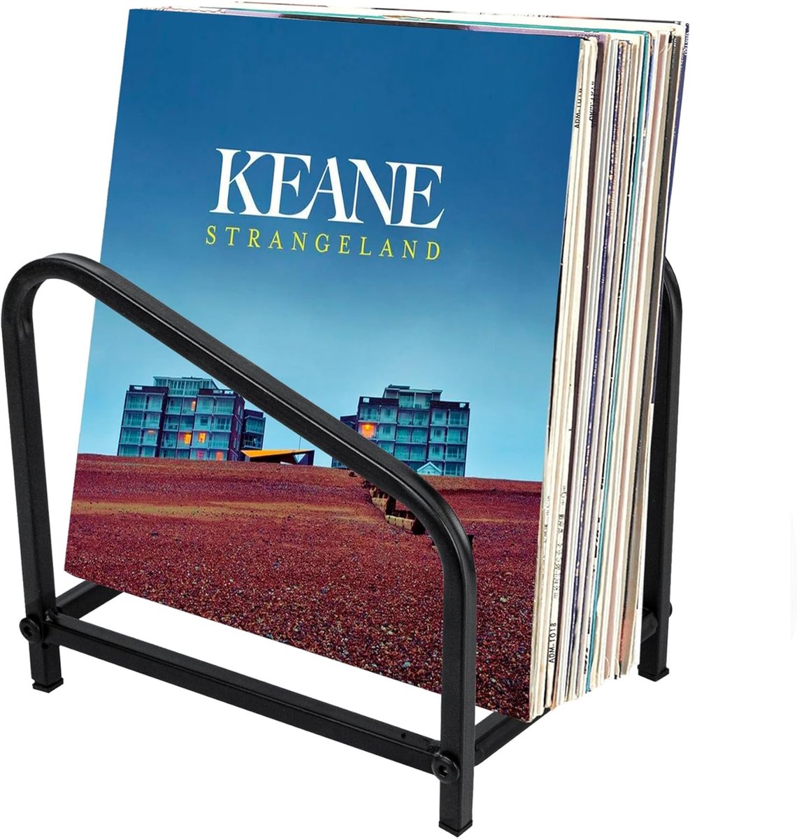 SnelShoppen - Metal Gramophone Record Holder voor Vinyl tot 30 LPS, Mobiele Vinyl Albums, Decoratieve Opbergplaat in Zwart voor Boeken en Foto's
