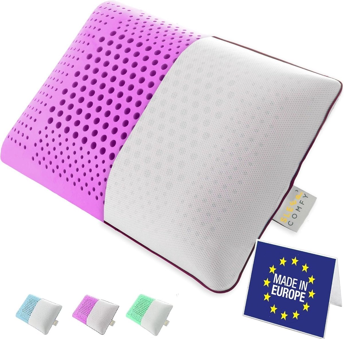 SnelShoppen - Luxury Lavendel Aromatherapie Kussen met Hoes - Ergonomisch Visco Geheugenfoam Kussen voor Rug-, Buik- en Zijslapers - Orthopedisch Kuss