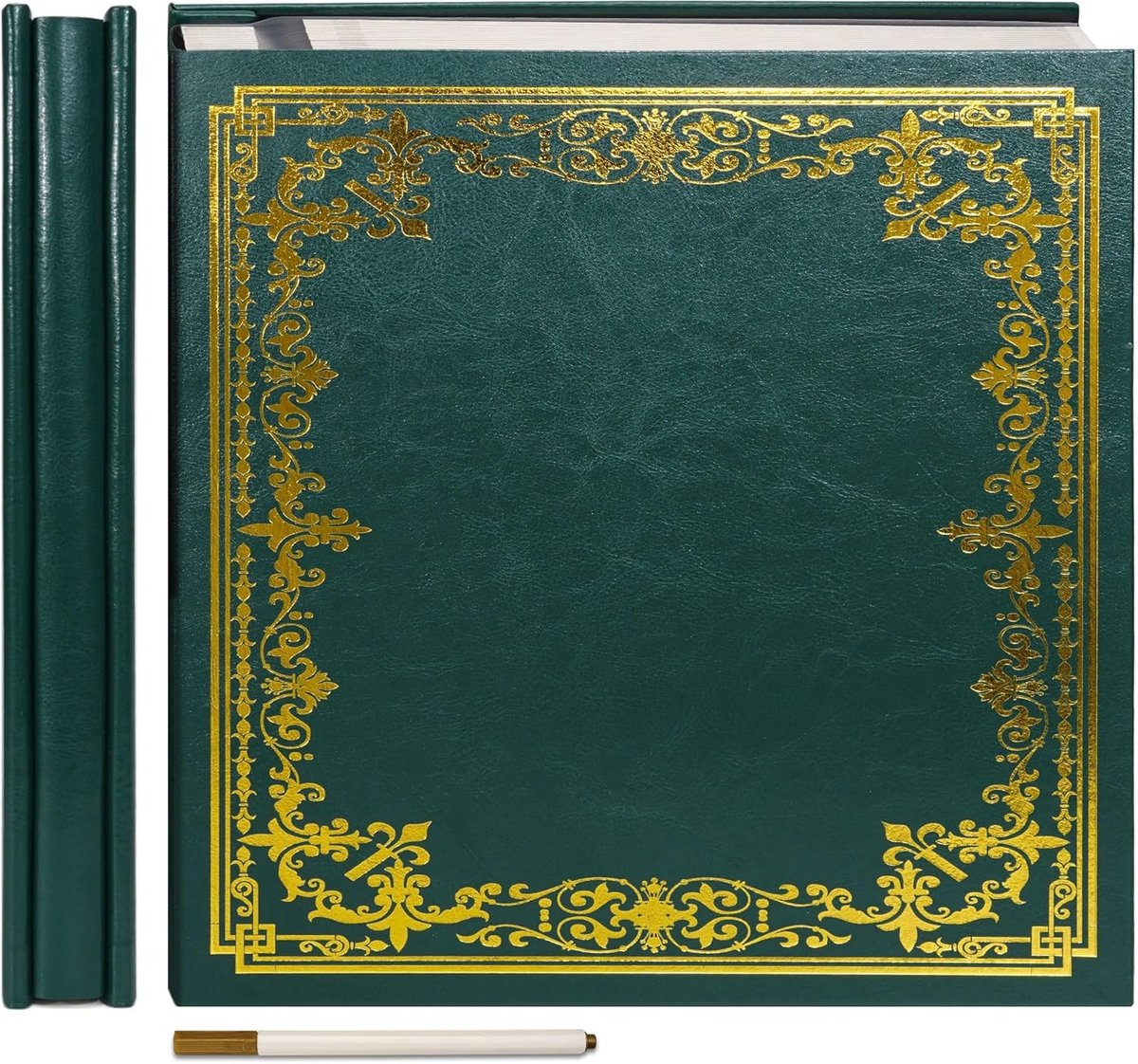 SnelShoppen - Photo Album 32x33.5 cm, Zelfklevend Scrapbook, 30 Bladen, Donkergroen Linnen, Voor Familie, Bruiloft, Baby, Beschermende Film