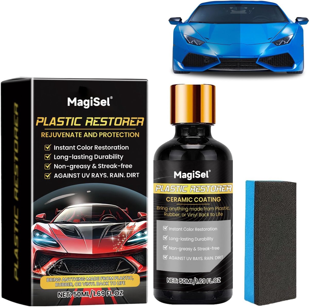 SnelShoppen - Quick Effect Coating Agent voor Auto, Hoogwaardige Ceramische Coating Spray 50ml - Plastic Auto Verzorgingsproduct met Sponges, Herstelt