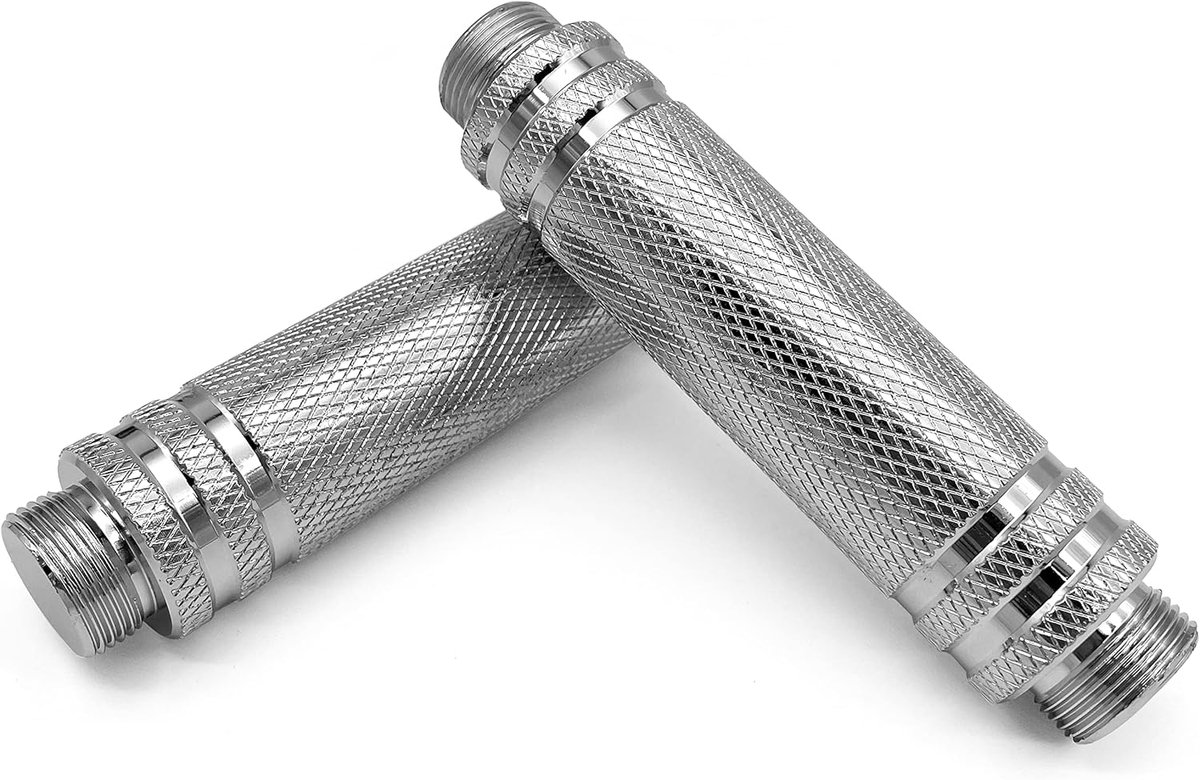 SnelShoppen - Set van 2 Serrated Steel Dumbbell Handvatten met Inwendige Draad - Barbell Accessoires, Knurled Handgrepen, 12 cm, 0.7 kg, Chrome Geplat