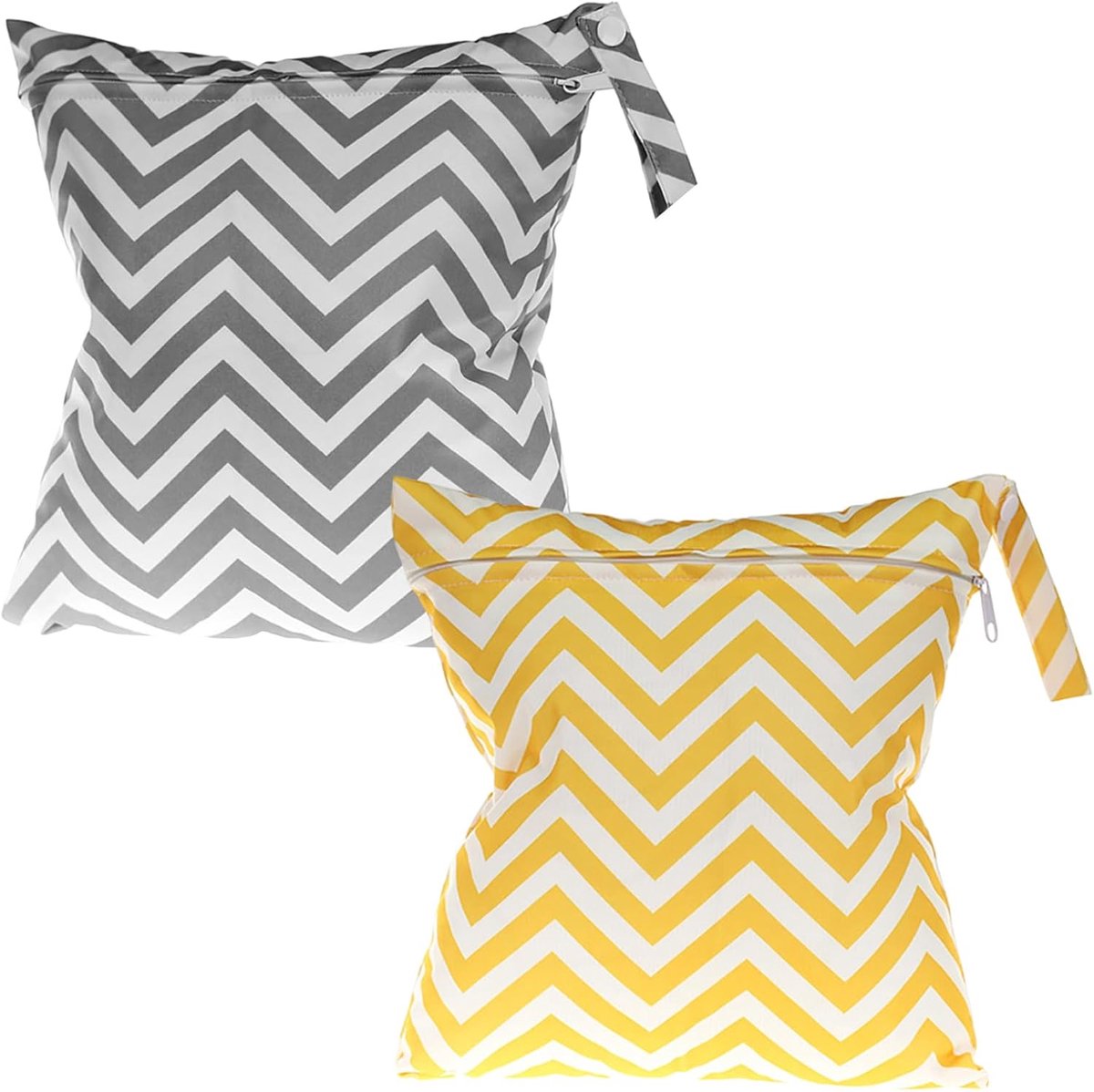 SnelShoppen - 2 Stuks Waterdichte Tas voor Zwemkleding en Luiers, 28x30cm, Herbruikbare Nat/Droog Zak in Geel en Grijs Gestreept, Perfect voor Babyspu