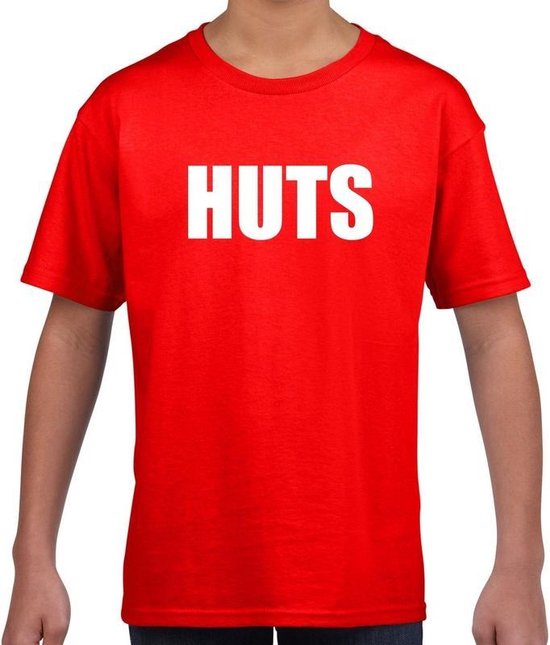 HUTS tekst t-shirt rood kids -  feest shirt HUTS voor kids 158/164