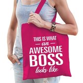 Kado tas This is what an awesome boss looks like fuchsia roze katoen - cadeau voor werkgevers