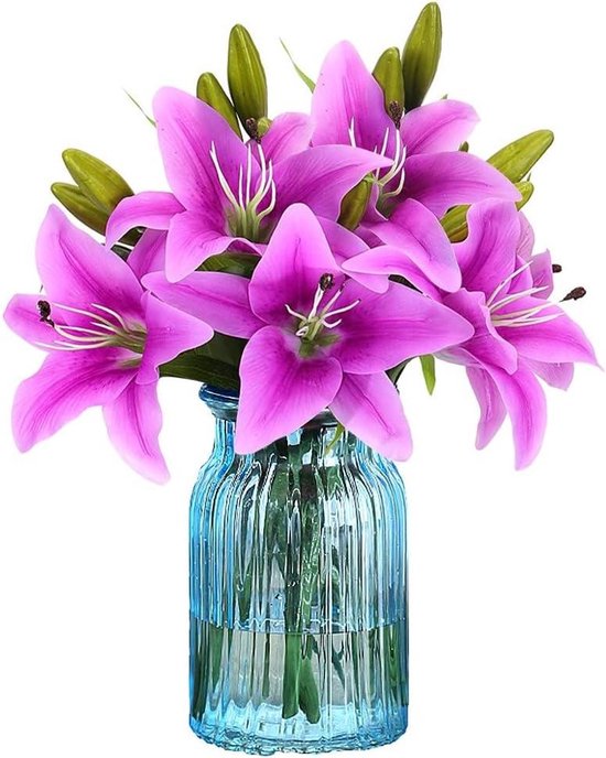 Kunstbloemen Lelies - Nep Bloemen - Huis Decoratie - Echte Touch - 8 Stuks - Paars