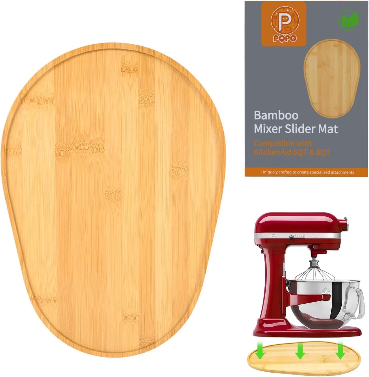 SnelShoppen - Bamboe Mixer Slider voor KitchenAid 6/7/8 Quart Bowl-Lift Stand Mixer - Natuurlijke Schuifmat voor Keuken, Antislip, Duurzaam, Eco-vrien