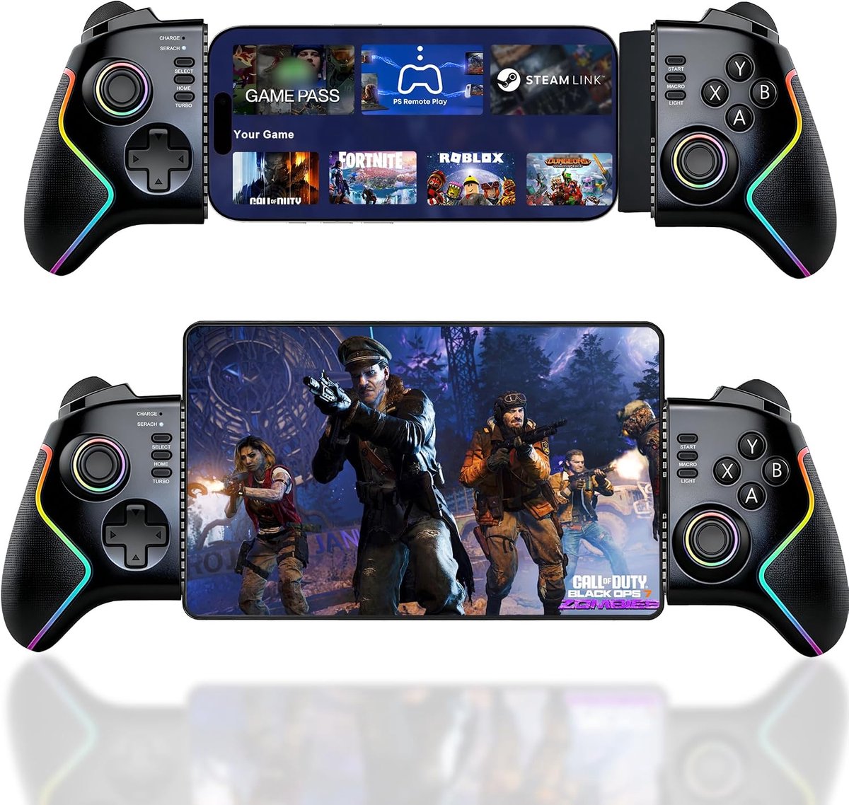 SnelShoppen - Megadream Gaming-controller voor iPad/tablet tot 13 inch, mobiele telefoon controller met hall-effect joysticks, macro, turbo, RGB-verli