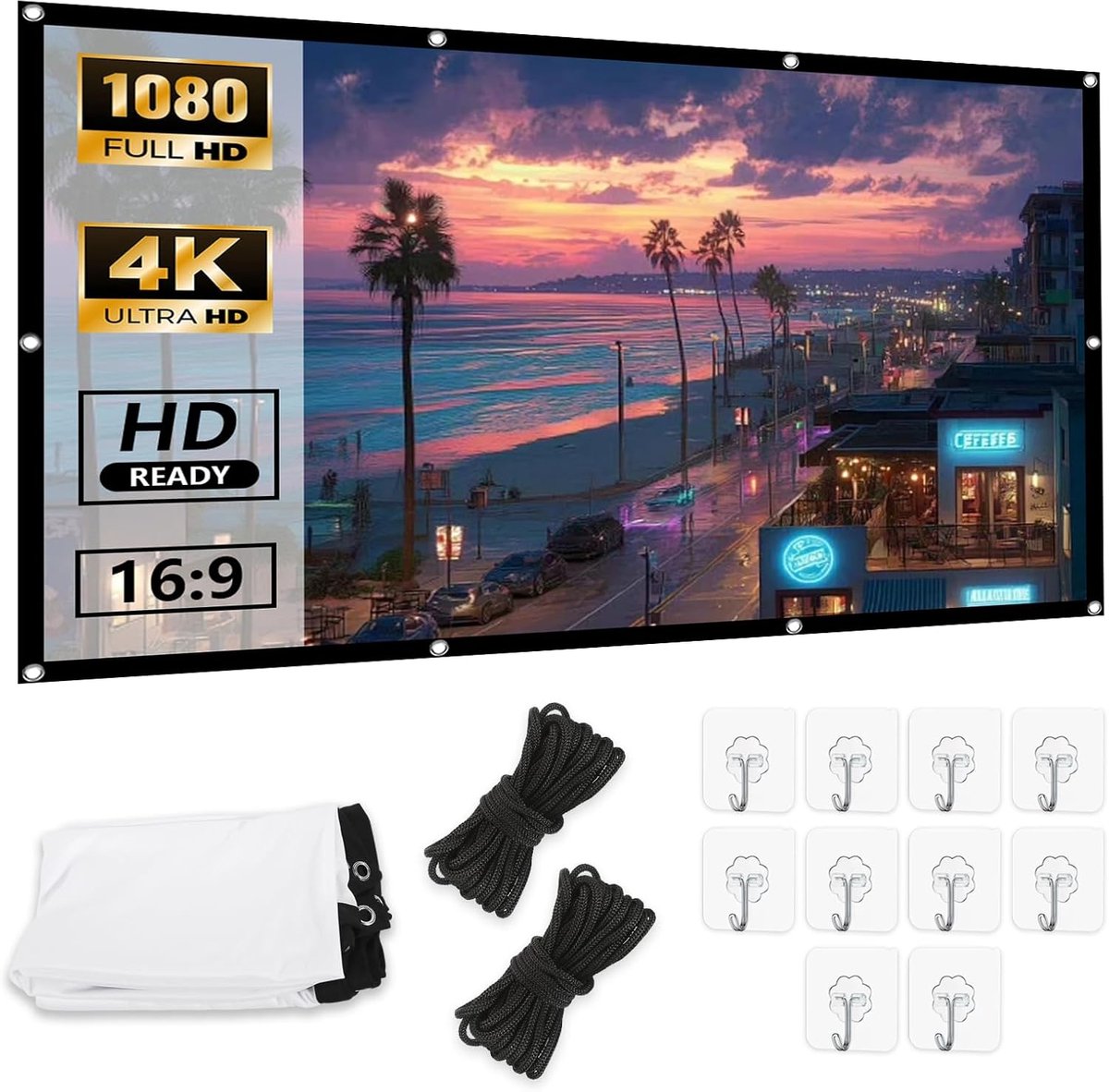 SnelShoppen - Projector Screen 100 Inch 16:9 HD Vouwbaar Portable Projectiescherm Dubbelzijdige Projectie Antikreuk voor Thuisbioscoop, Kantoor, Campi