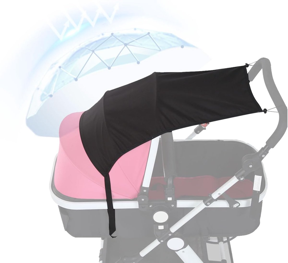 SnelShoppen - Pushchair Sunshade met UV Bescherming 50+, Verstelbare Zonnekap voor Buggy, Effectieve Zonnebescherming, Licht Waterdicht, Inclusief Opb