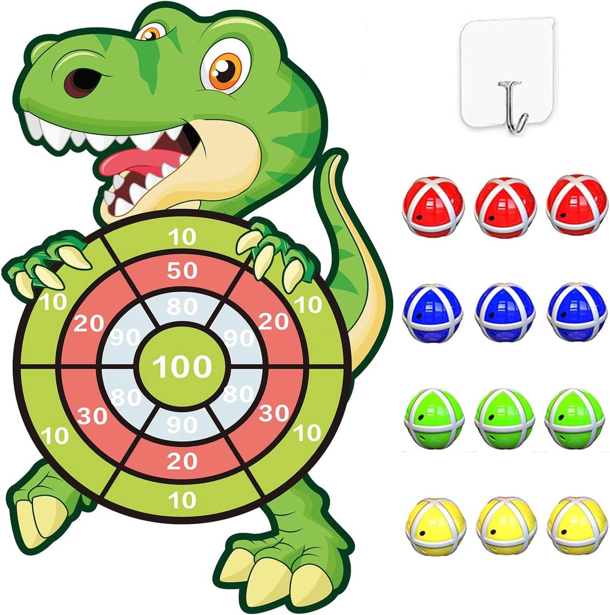 SnelShoppen - Dinosaurussen Dartbord Spel voor Kinderen 3-9 Jaar, 76cm Dartbord Set met 12 Plakballen, Feest Spelletjes, Verjaardagscadeau, Kerst cade