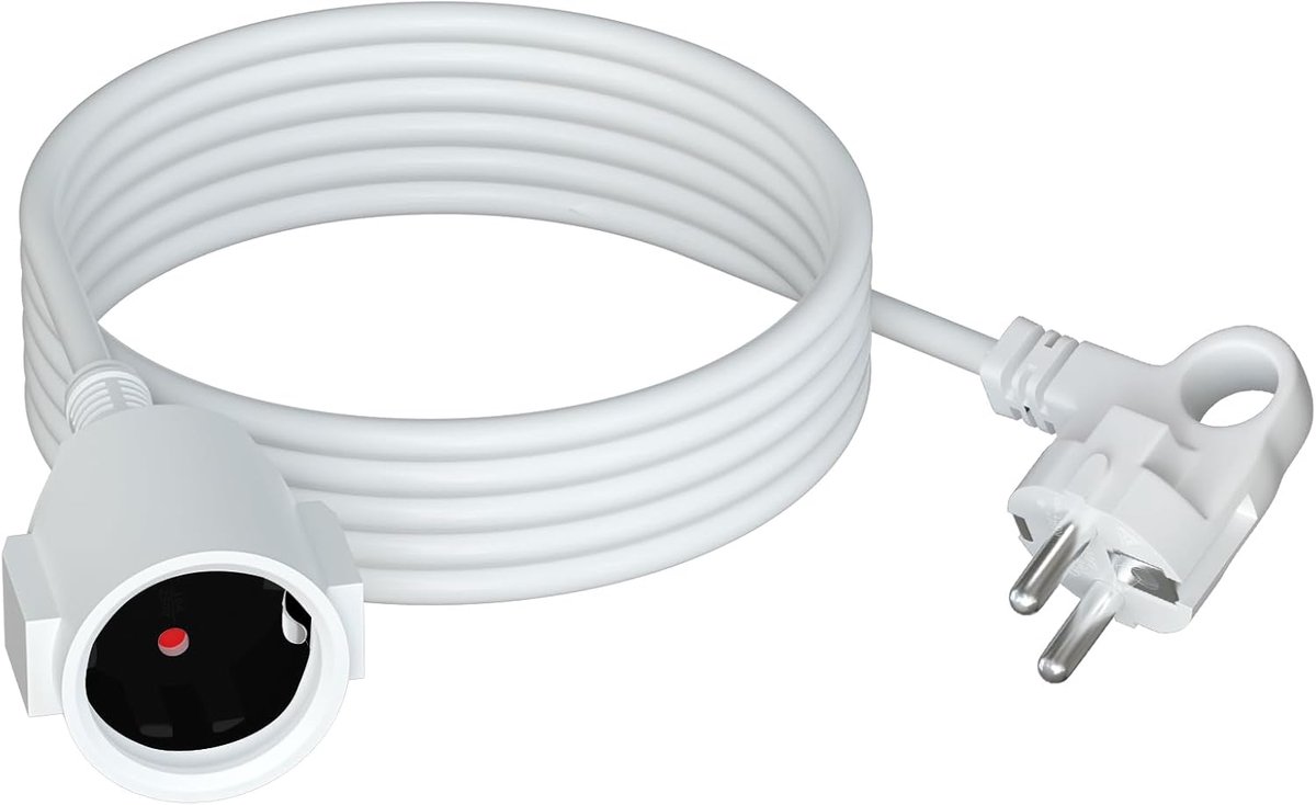 SnelShoppen - Outdoor Verlengsnoer met Trekring Stekker, Veiligheidsplug, 3 m AC Schuko, IP44, 3 x 1.5 mm², 250 V/16 A, Wit voor Thuis, Kantoor, Buite