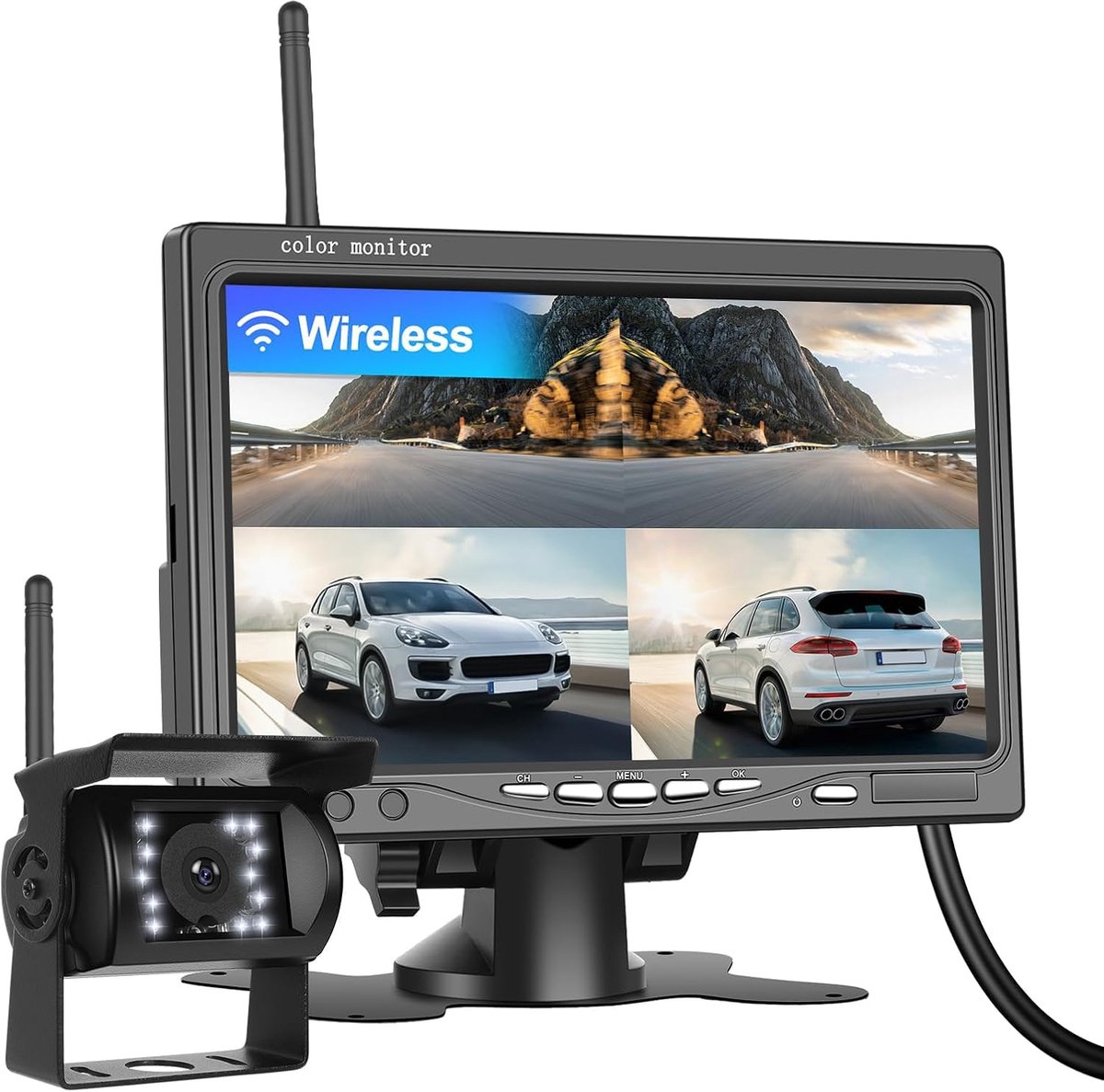 SnelShoppen - Draadloze Waterdichte Achteruitrijcamera 12/24V met Infrarood Nachtzicht en 7-Inch TFT-LCD Monitor voor Auto, Vrachtwagen, Caravan en Mo