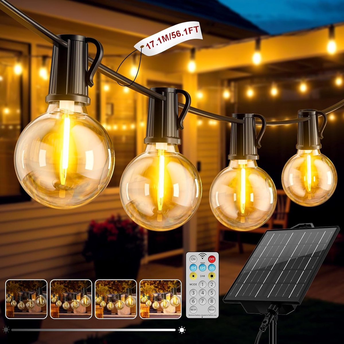 SnelShoppen - Solar Fairy Lights Buiten G40 17.1 m met 24 + 1 Lampjes - Tuinverlichting voor Feesten, Camping, Decoratie, Energiezuinig en Waterdicht