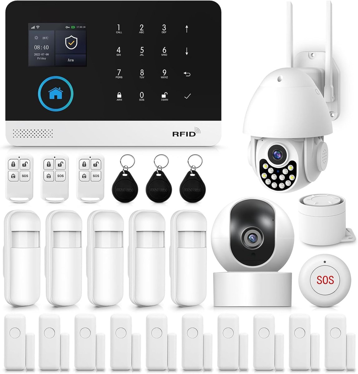 SnelShoppen - 4G Draadloos Thuis Alarm met Binnen- en Buitencamera, Wi-Fi Beveiligingssysteem met App Controle, Bewegingssensor, Deur- en Raamsensoren