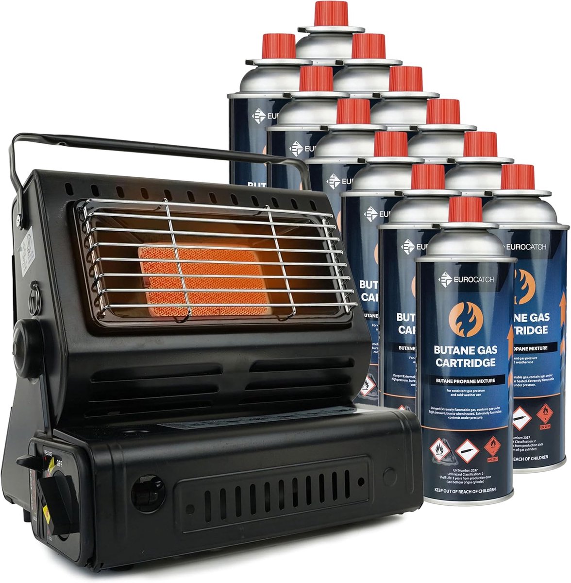 SnelShoppen - Gas Heater incl. 12 Gas Cylinders - Draagbare Heater - Camping Stove - Patio Heater - Verstelbare Gasverwarmer voor Tuin en Buiten - Com