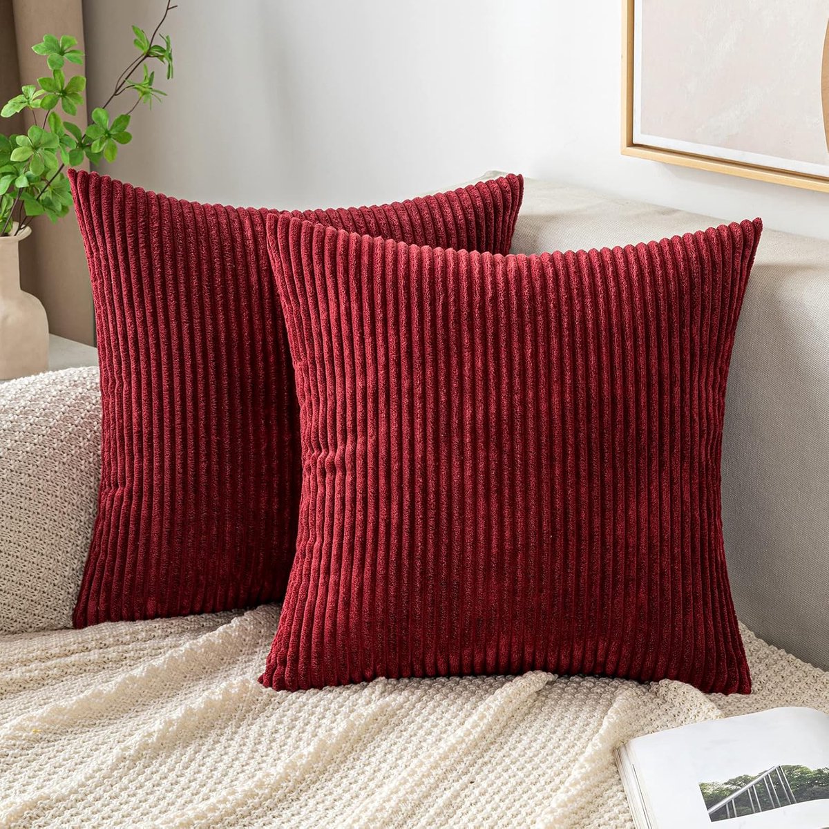 SnelShoppen - Set van 2 Corduroy Kussenslopen 45x45 cm - Beige Decoratieve Kussenhoezen voor Sofa en Slaapkamer - Zachte Polyester Kussenslopen met Ve