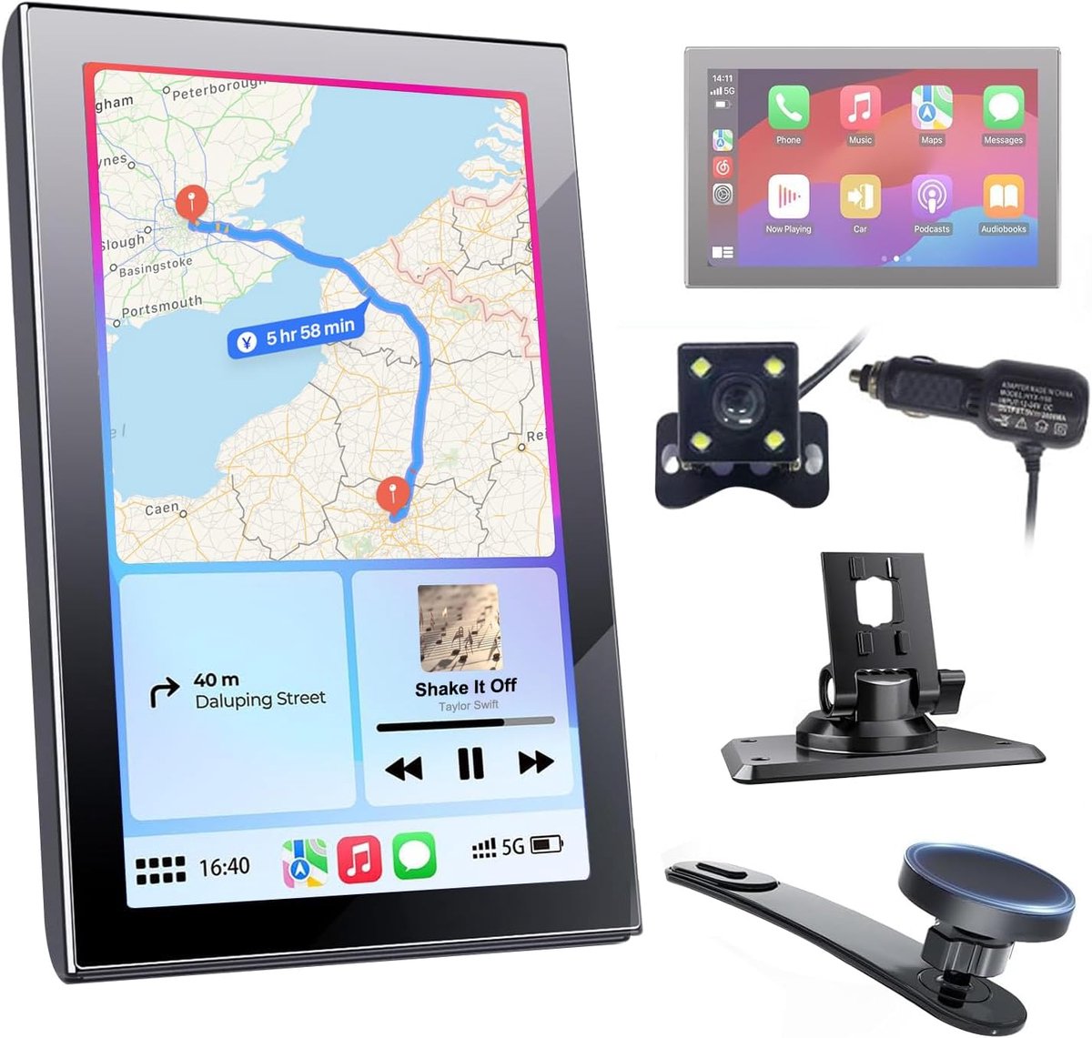 SnelShoppen - Draadloze Carplay & Android Auto Screen, Portret & Landschap Modus, Backup Camera, Draagbare Auto Audio Ontvanger, GPS Navigatie, Blueto
