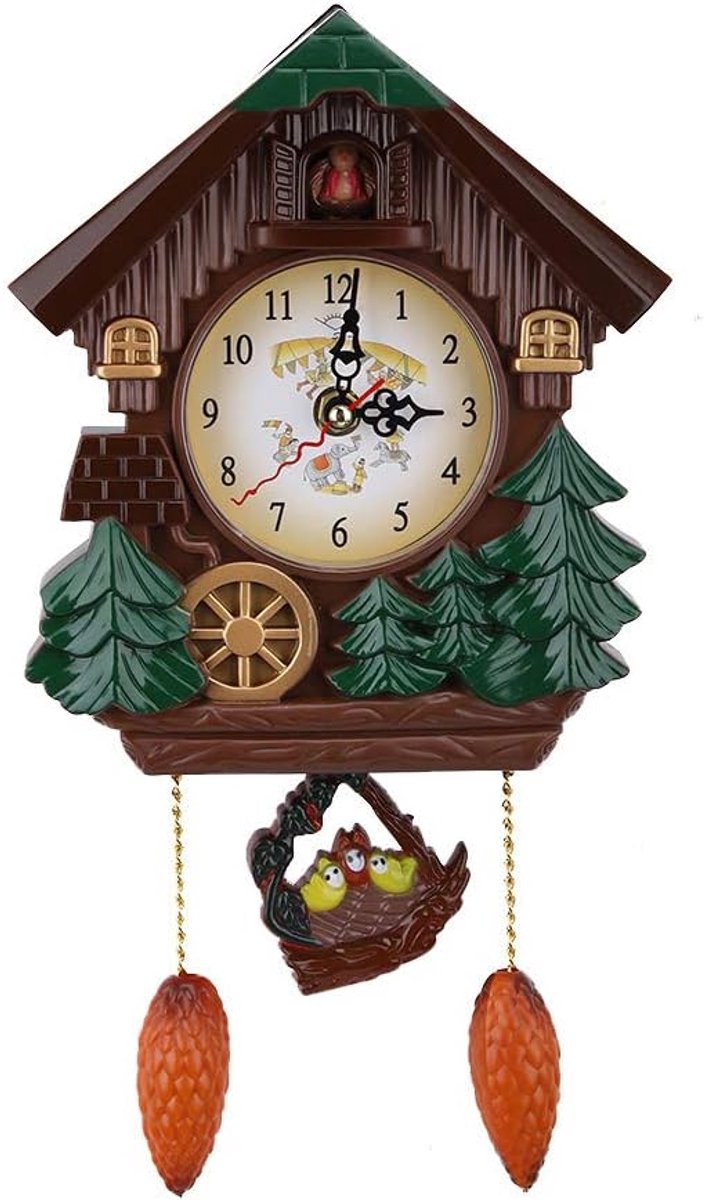SnelShoppen - Vintage Cuckoo Clock 8.5cm met Vogelgeluiden - Antieke Wandklok van Hoogwaardige Kunststof - Decoratie voor Tuin en Huis, Bruin