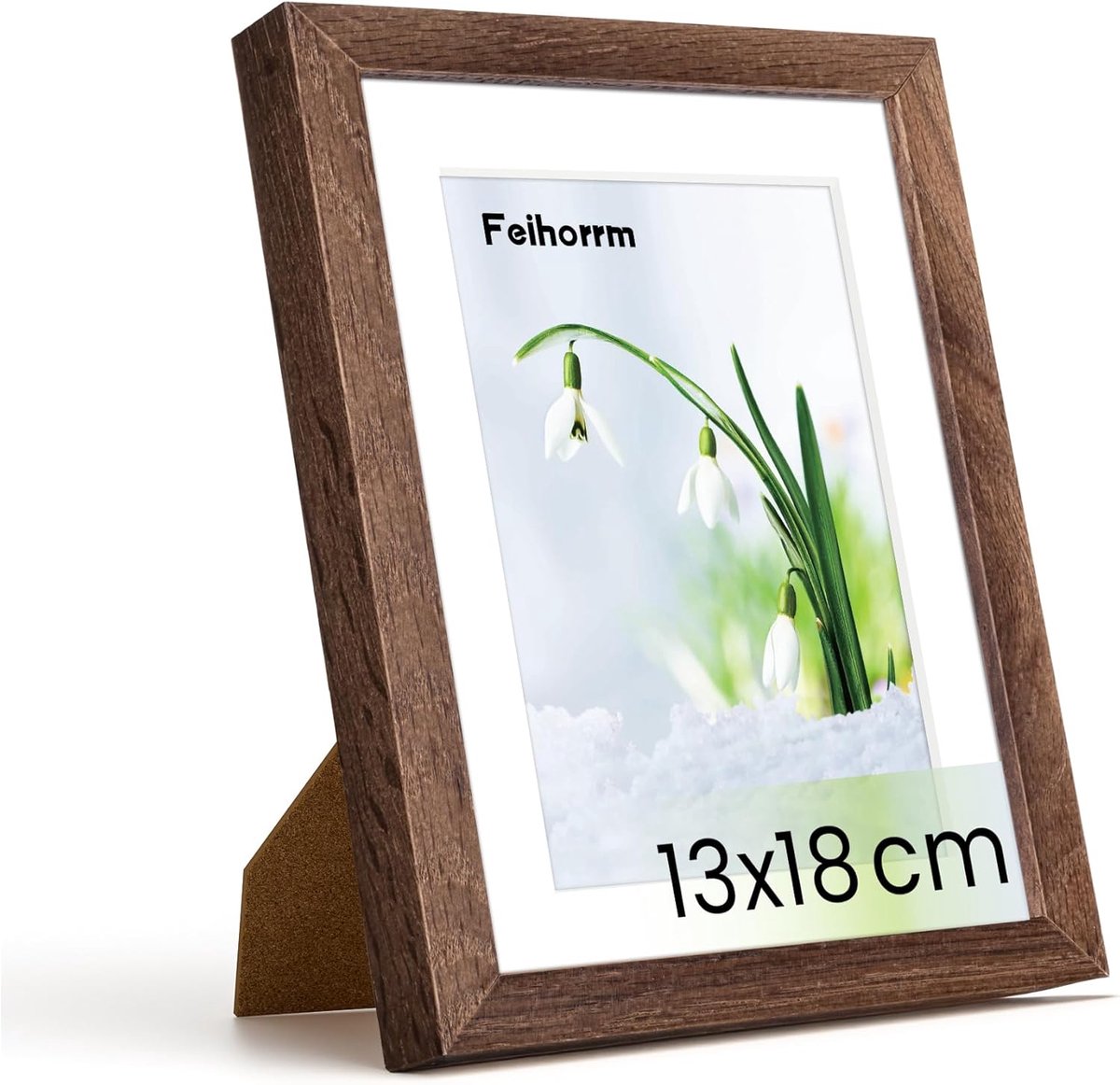 SnelShoppen - Houten Fotolijst - Eiken Houten Fotolijst met Veiligheidsglas voor 13x18 cm en 9x14 cm Foto's - Duurzame Fotolijst in Donkerbruin - Idea