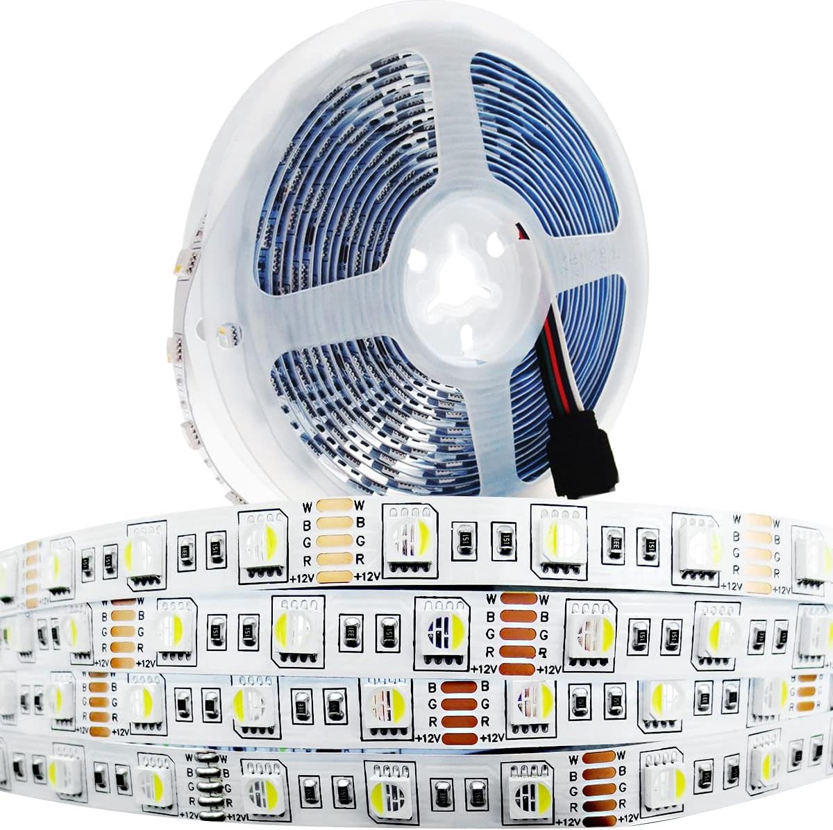 SnelShoppen - 12V LED Strip Light 5M RGBW RGB + 6000K Wit, Dimmable, Cuttable, 300 LEDs voor Woonkamer, Keuken, Feesten, Decoratie