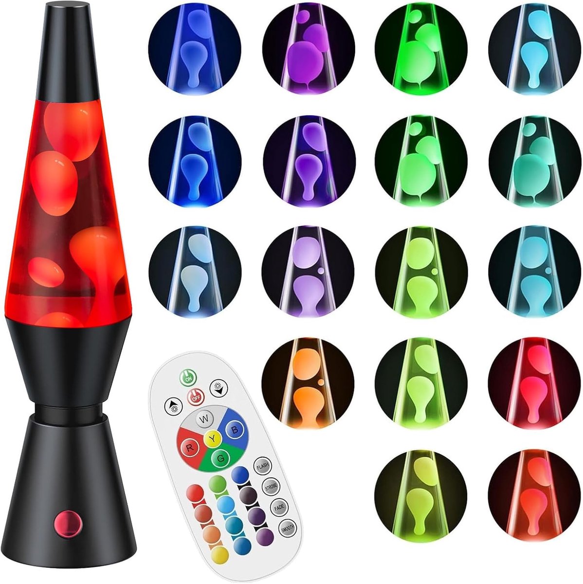 SnelShoppen - Retro Lava Lamp met Afstandsbediening, 17 Kleuren, Art Deco Nachtlamp voor Slaapkamer Decoratie, Perfect Cadeau voor Kinderen en Volwass