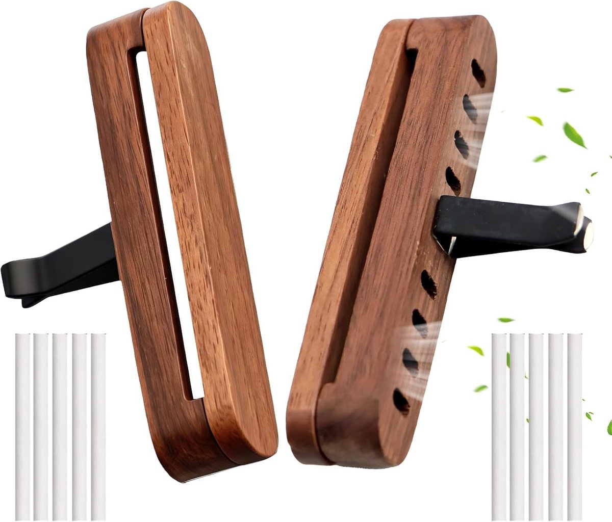 SnelShoppen - 2 stuks Houten Auto Aroma Diffusers met 10 Navullingen - Langdurige Luchtverfrisser voor Auto Interieur - Etherische Oliën Diffuser voor