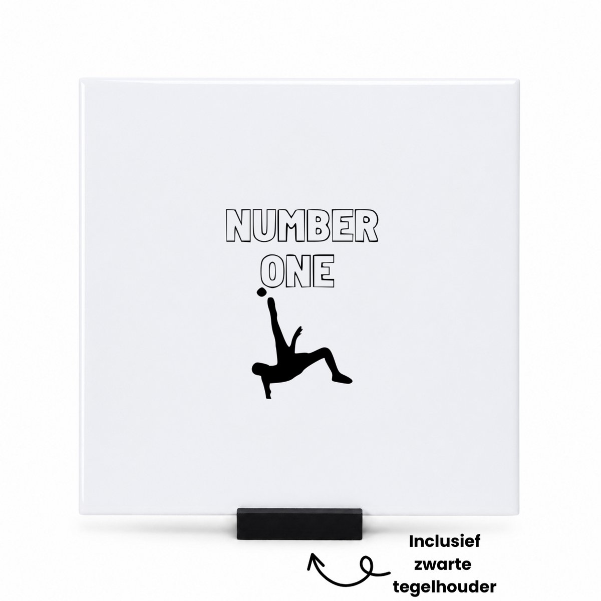Hacebo Nummer 1 tegeltje met tegelhouder - Sport - familie vrienden sporters - tegeltjes met tekst - cadeau - spreuktegels - 15x15 CM Wit