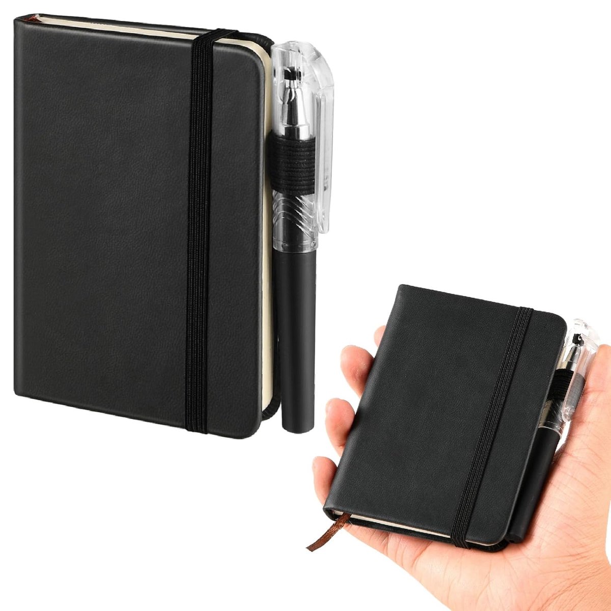 SnelShoppen - Pocket Notebook A7 - Draagbaar Notitieboekje PU Leer met Elastische Band, Binnenzak, Hard Cover en Pen voor Schrijven, Ideaal voor Schoo