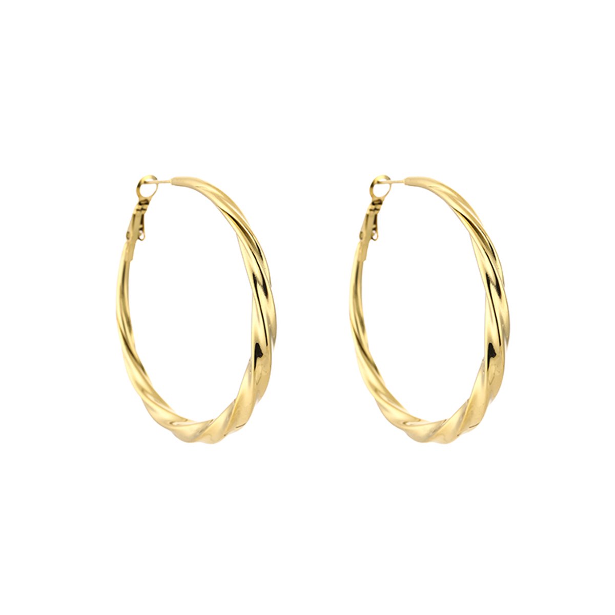 Stainless Steel Twisted Hoops – Elegante Gedraaide Oorringen - RVS - Goud - 50mm